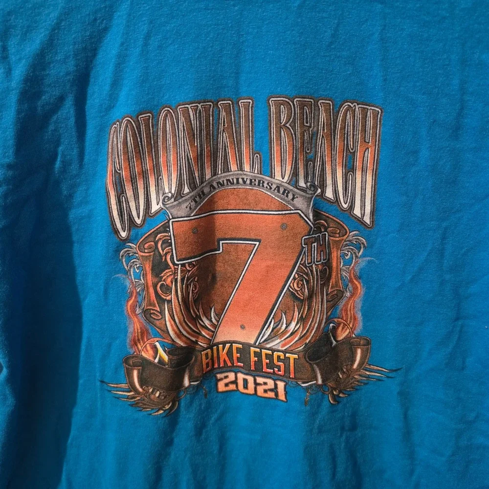 Gildan Mens Colonial Beach Bike Fest 2021 T-Shirt Blue Eagle Graphic Large